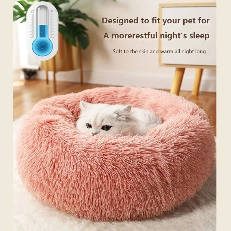 Cama Redonda de Peluche para Perros y Gatos – 40-70cm, Suave, Cálida y Lavable