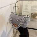 Bolso Cubo con Pedrería y Cadena Brillante – Mini Cartera Cruzada para Mujer